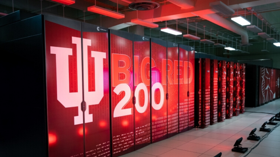 IU's Big Red 200, the fastest university-owned supercomputer in the nation, is the hub of a new national defense innovation network linking universities statewide with NSWC Crane. The network will accelerate defense problem-solving by enabling researchers to quickly and securely share large data files. Photo by Emily Sterneman, Indiana University 
